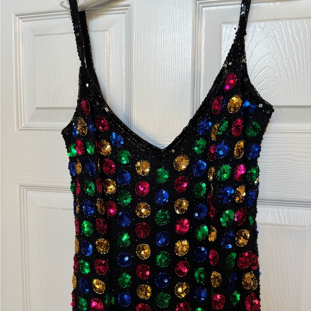 Sequin Fringe Black Dress - Picture 2 of 5